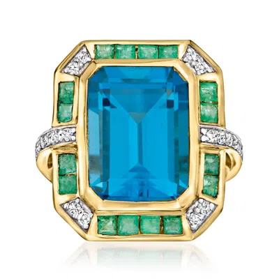 Ross-simons Swiss Blue Topaz, . Emerald And . Diamond Ring In 14kt Yellow Gold In Blue