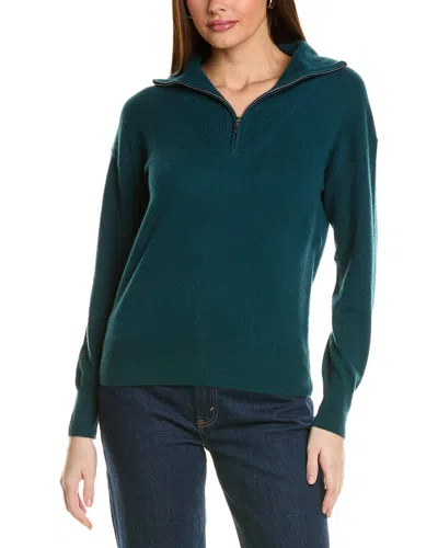 Amicale Cashmere Rib Detail 1/4-zip Cashmere Pullover In Green