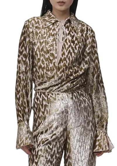 Simkhai Luella Long Sleeve Deep V Top In Gold In Gold