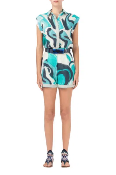 Silvia Tcherassi Rina Abstract Cap-sleeve Linen Blouse In Multi