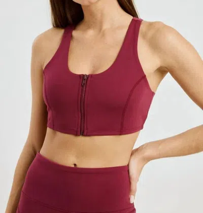 Year Of Ours Night Track Zip Sports Bra In Dark Cherry In Red