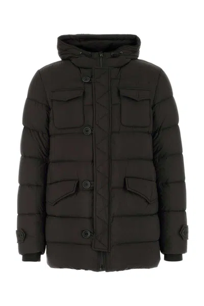 Herno Piumino Denim Jacket In Nylon Trapuntato In Brown