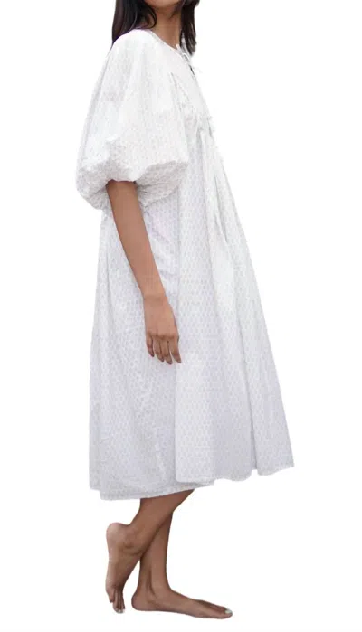 La Mandarine Block Printed Midi Summer Dress In White In White