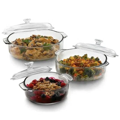 Quikfurn 6-piece Round Glass Casserole Cookware Bakeware Set With Lids