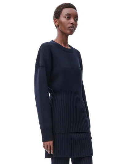 Shop Loewe Ribbed Wool Long Sweater In Navy