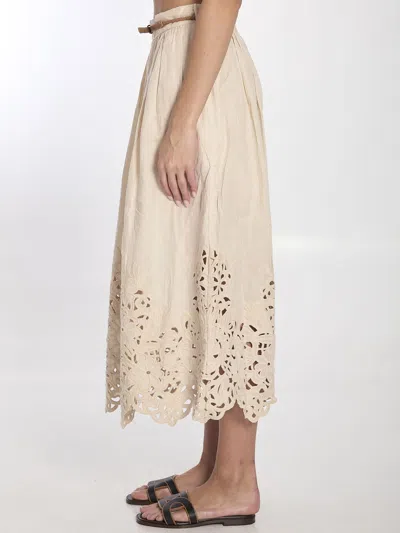 Shop Zimmermann Embroidered Midi Skirt With Detachable Belt In White