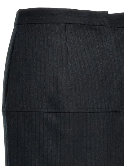 Shop Fendi Pinstriped Wool Skirt In Gray