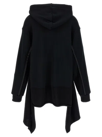 Undercover Two-material Hoodie With Asymmetrical Wool Inserts In Black