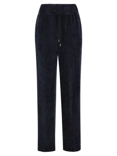 Peserico Carrot Trousers With Velvet Lace In Navy