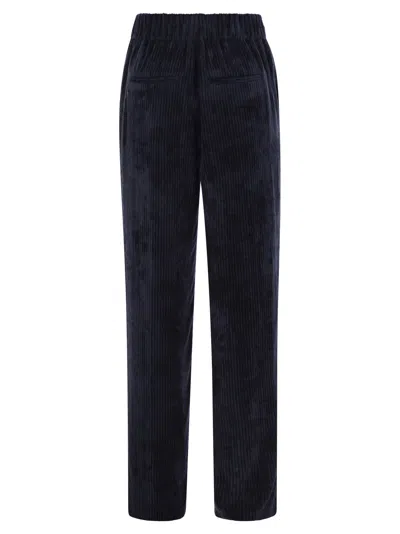 Peserico Carrot Trousers With Velvet Lace In Navy