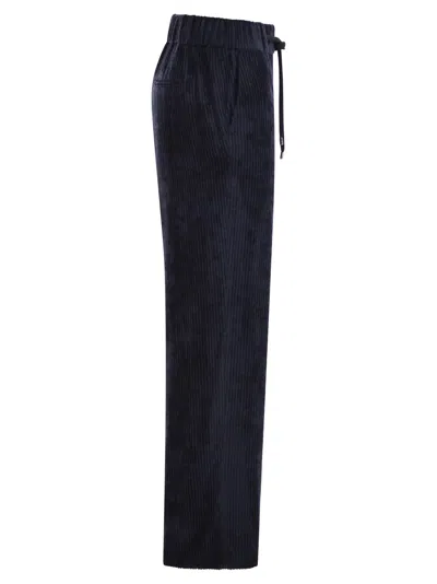 Peserico Carrot Trousers With Velvet Lace In Navy