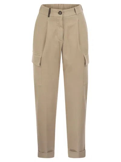 Peserico Women Cargo Carrot Trousers In Cotton Gabardine In Light Brown