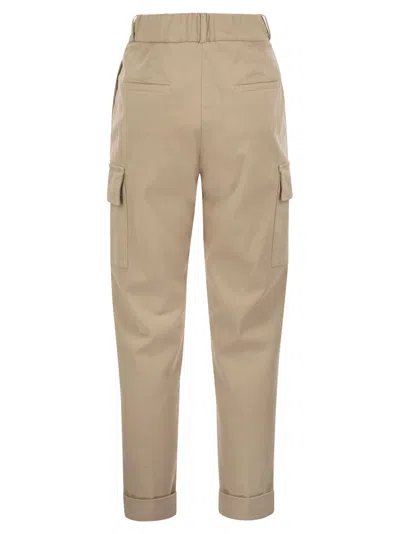 Peserico Women Cargo Carrot Trousers In Cotton Gabardine In Light Brown