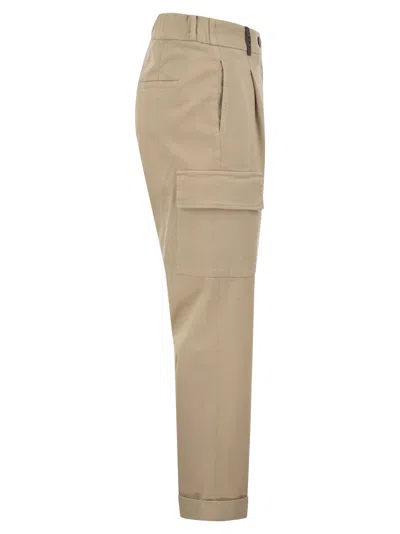 Peserico Women Cargo Carrot Trousers In Cotton Gabardine In Light Brown