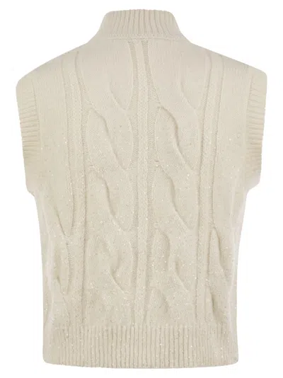 Peserico Cable Zip Vest In Alpaca Wool In White