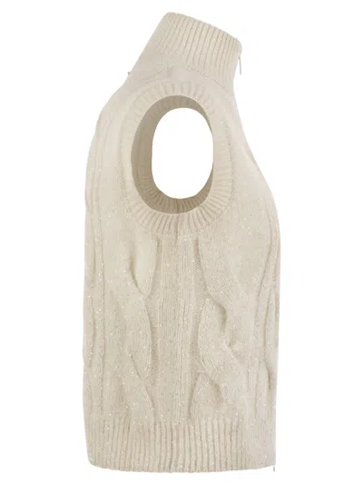 Peserico Cable Zip Vest In Alpaca Wool In White
