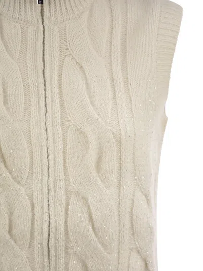 Peserico Cable Zip Vest In Alpaca Wool In White