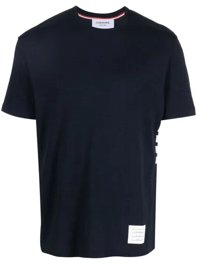Thom Browne Wool Crew Neck T-shirt With Stripe Detail In Grey