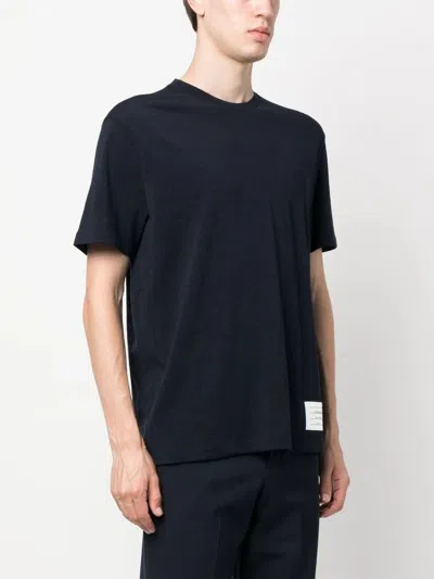 Thom Browne Wool Crew Neck T-shirt With Stripe Detail In Grey