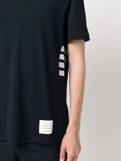 Thom Browne Wool Crew Neck T-shirt With Stripe Detail In Grey