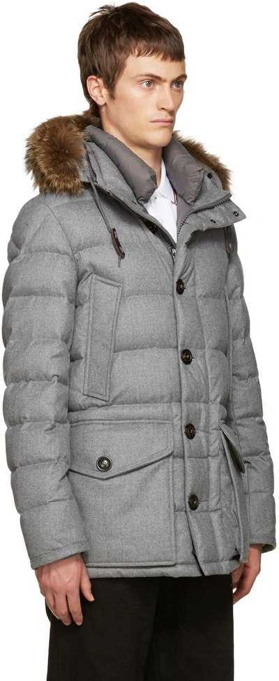 Moncler Rethel Fur-trimmed Quilted-down Wool Coat In Grey | ModeSens