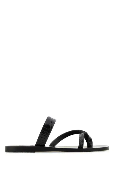 Ancient Greek Sandals Black Leather Daphnae Thong Slippers In Black