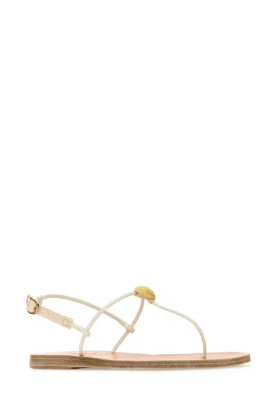 Ancient Greek Sandals White Leather Dimitra Thong Sandals In White