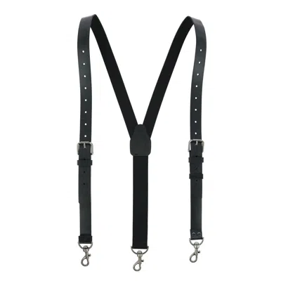 Ctm Men's Coated Leather Buckle Strap Suspenders With Metal Swivel Hook Ends In Black