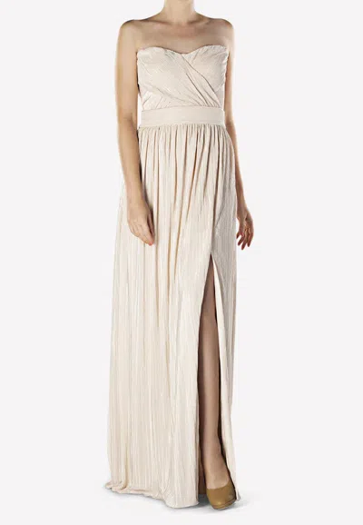 Jonathan Simkhai Rory Pleated Strapless Gown With Crossover Front In Pink