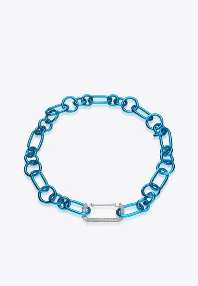 Eéra Special Order - Lucy Metallic Necklace In Silver And 18k White Gold With Diamonds In Blue
