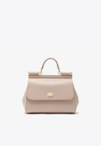 Dolce & Gabbana Medium Sicily Calfskin Logo-plaque Top Handle Bag In Pink