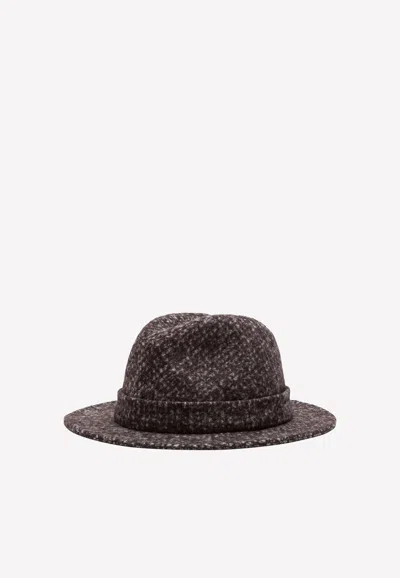 Dolce & Gabbana Fedora Hat In Micro Patterned Wool Tweed In Grey