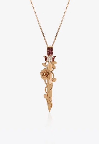 FALAMANK ETHNIC COLLECTION NECKLACE IN 18-KARAT ROSE GOLD WITH RUBY AND WHITE DIAMONDS NK255