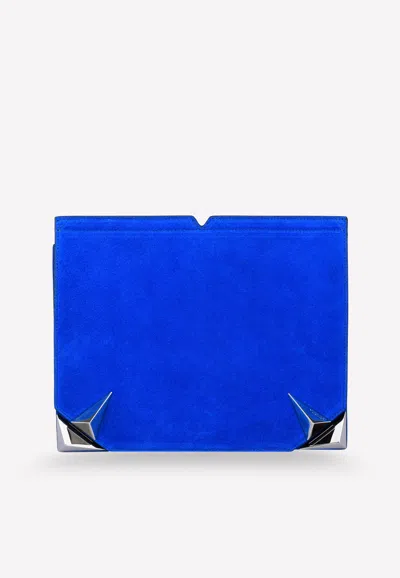 Mugler Strella Suede Clutch In Blue