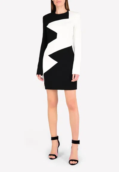 Mugler Monochrome Geometric Pattern Sleeved Mini Dress In Monochrome