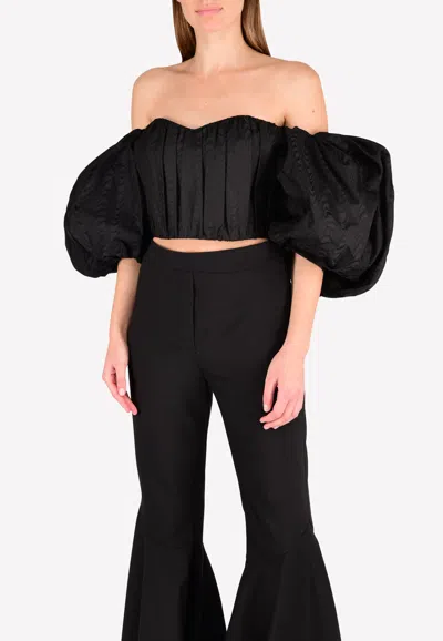 Ellery Lady Chatterly Off Shoulder Silk Top With Balloon Sleeves In Black