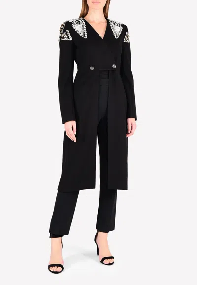 Temperley London Empire Embellished Long Sleeve Evening Coat In Black