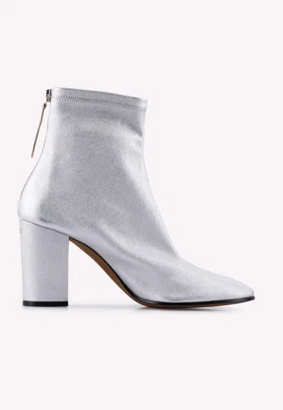Golden Goose Db Metallic Leather Pointed Ankle Boots In Silver