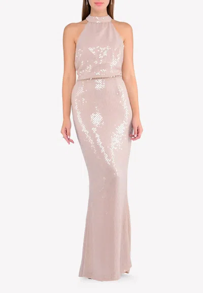 Rachel Gilbert Inga Sequined Floor-length Gown In Nude