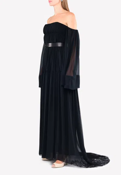 Vera Wang Silk Off-shoulder Gown In Black
