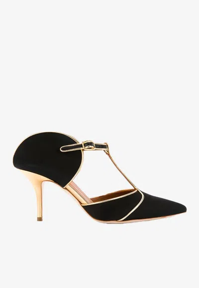 Malone Souliers Imogen 70 Suede T-strap Mules In Black