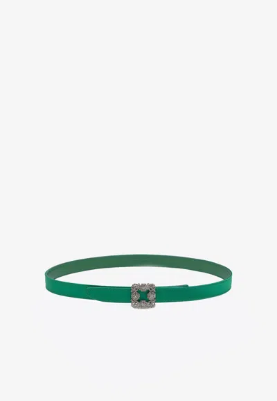 Manolo Blahnik Mini Hangisi Satin Belt With Crystal Buckle In Green