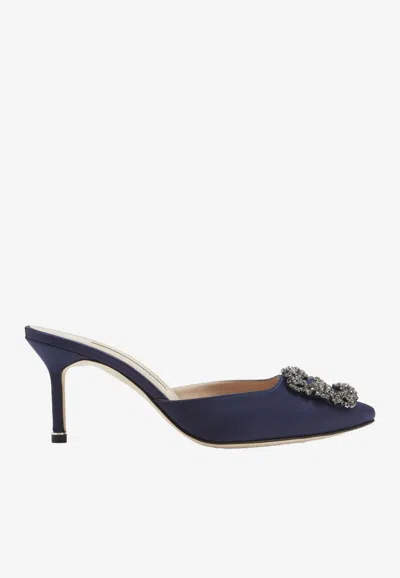 Manolo Blahnik Hangisimu 70 Embellished Satin Mules In Blue