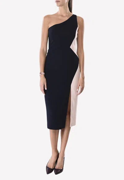 Cushnie Et Ochs Patchi Colorblock One-shoulder Sheath Dress In Blue