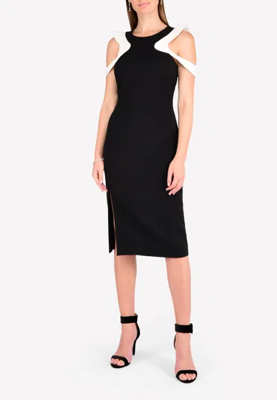Mugler Space Cold-shoulder Sheath Dress In Monochrome
