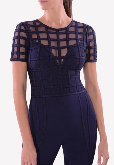 Herve Leger Marianna Caged Jumpsuit In Blue