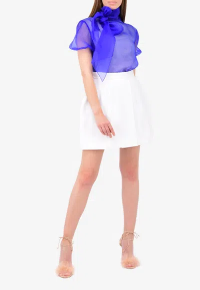 Bibhu Mohapatra Sheer Silk Top With Bow In Blue