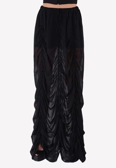 Vera Wang Silk Draped Maxi Skirt In Black