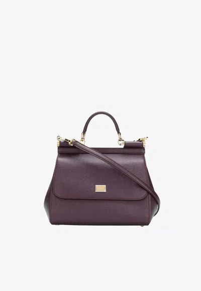 Dolce & Gabbana Medium Sicily Top Handle Bag In Dauphine Leather In Purple