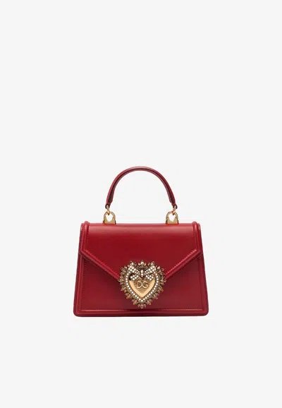 Dolce & Gabbana Small Devotion Smooth Calfskin Top Handle Bag In Red